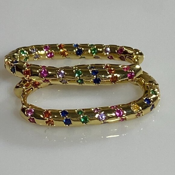 Gold Plated Ellipse Rainbow Hoop Earrings - Picture 7 of 11